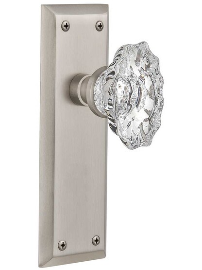 New York Door Set with Chateau Crystal Glass Knobs in Satin Nickel.